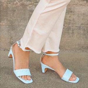 Jeene Blue Woven Ankle Strap High Heel Sandals